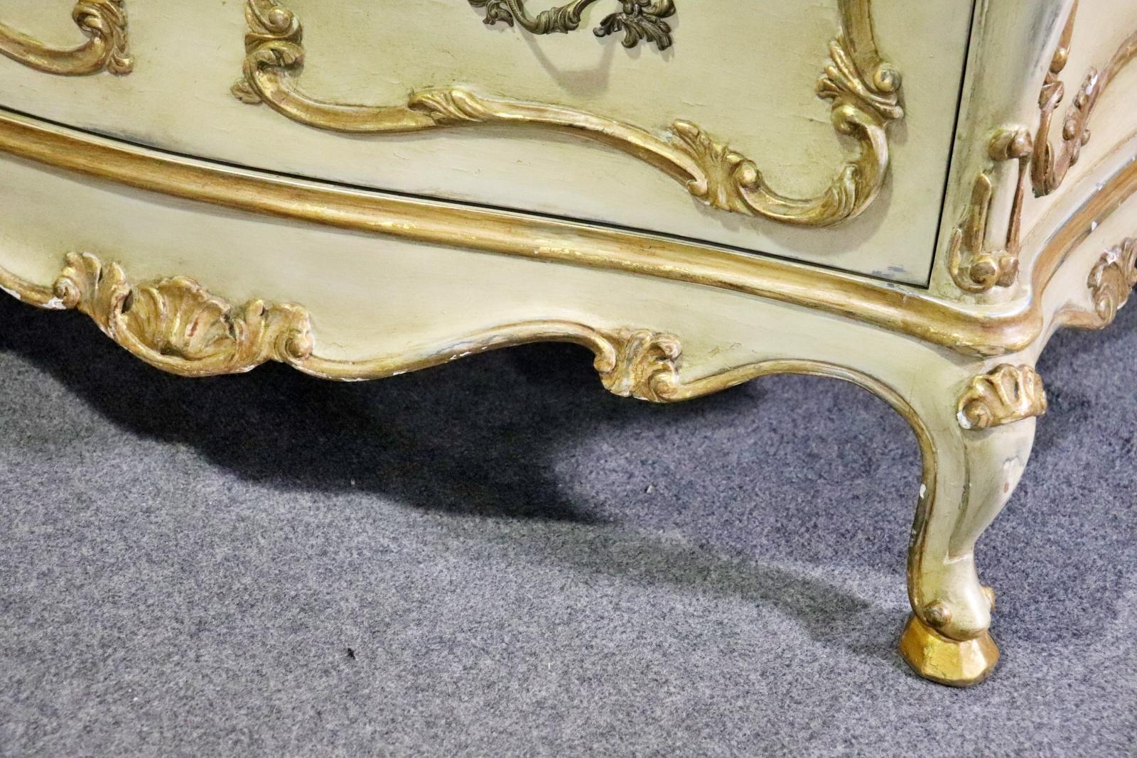 Pair of Italian Rococo Paint Decorated Creme and Giltwood Commodes  For Sale 1