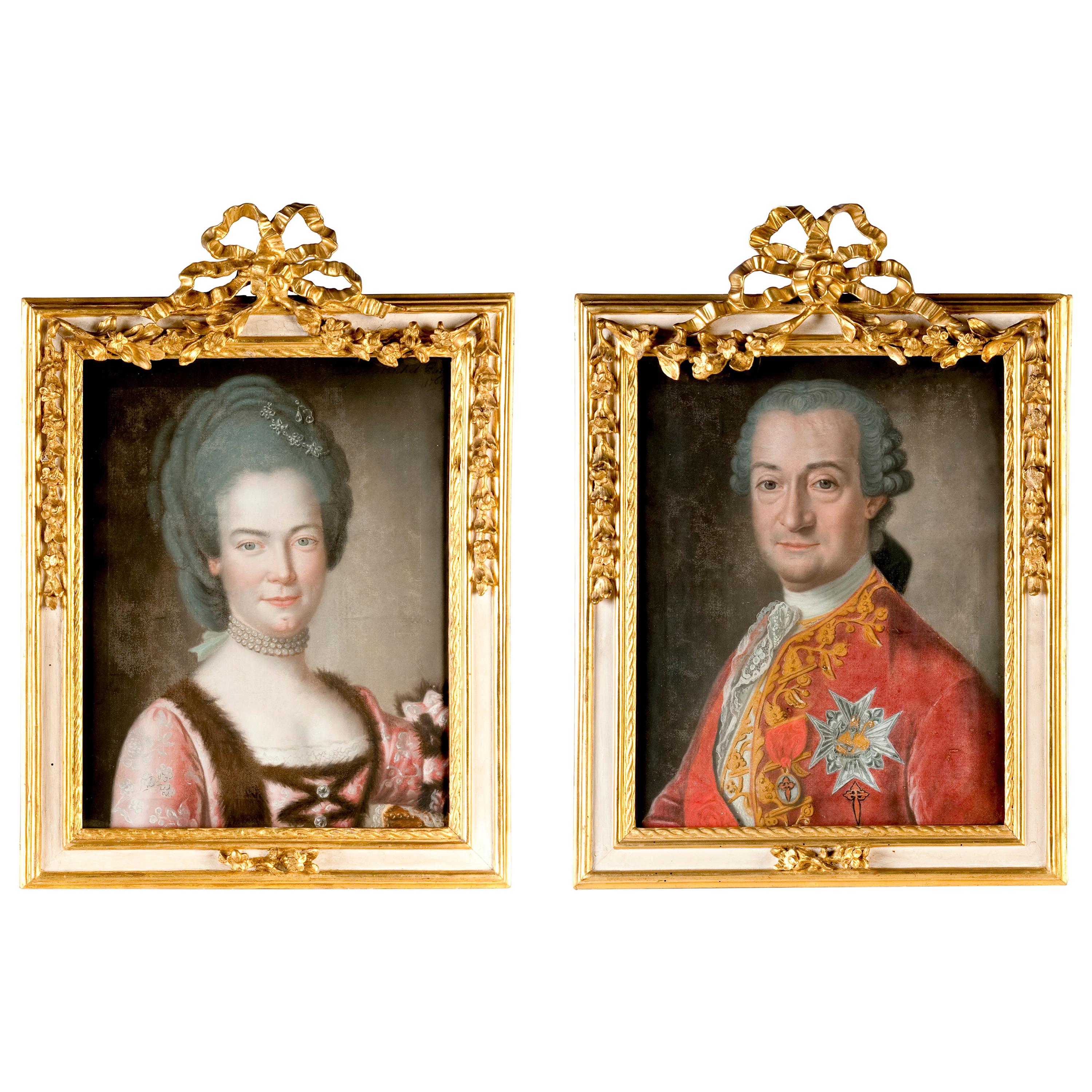 Pair of Italian Rococo Pastels on Silk Portraits by Joseph De Saint Michel, 1769
