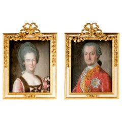 Antique Pair of Italian Rococo Pastels on Silk Portraits by Joseph De Saint Michel, 1769