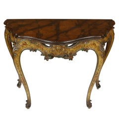 Pair of Italian Rococo Shaped and Carved Demilune Console Tables