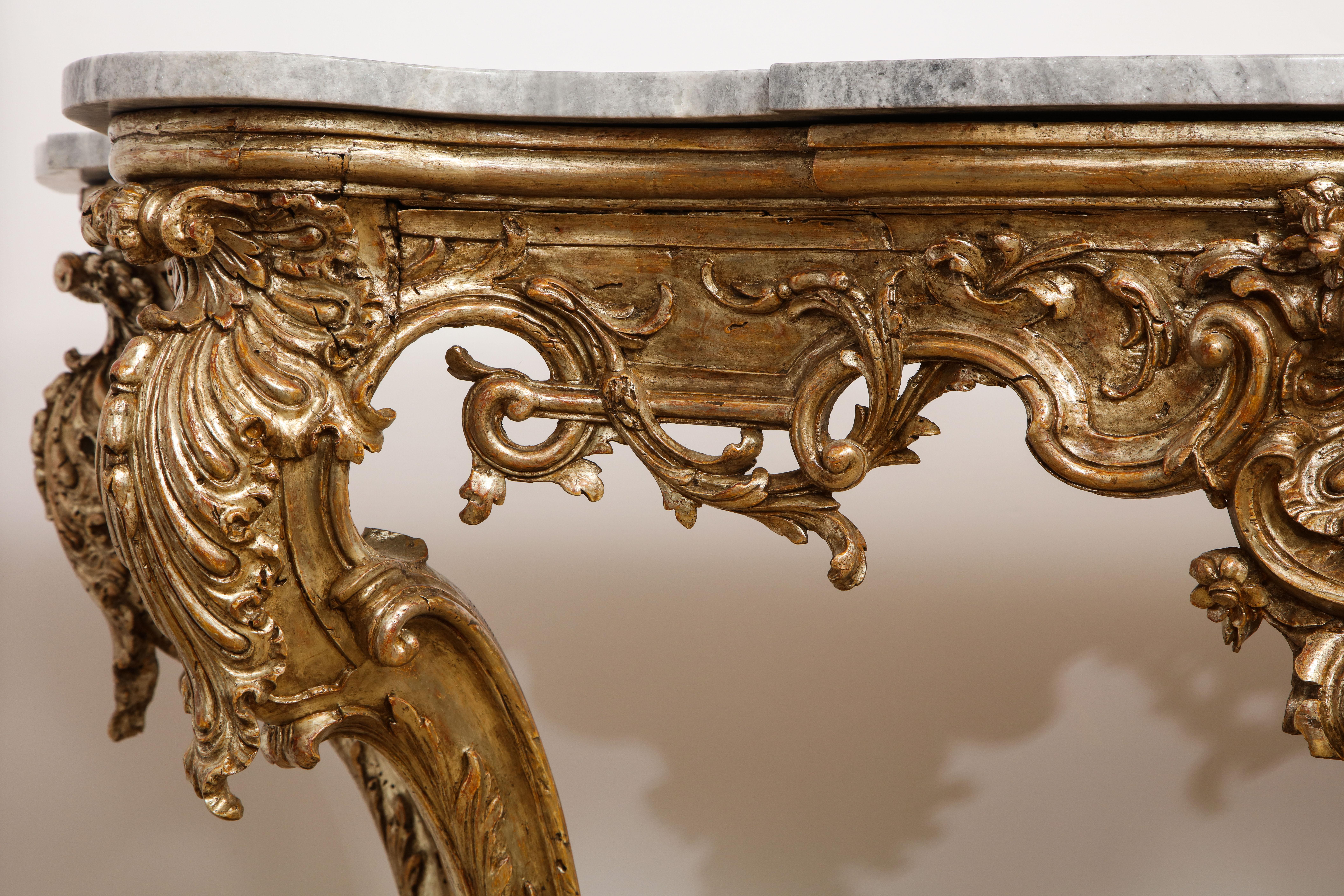 Pair of Italian Rococo Silver Gilt Consoles In Excellent Condition In New York, NY