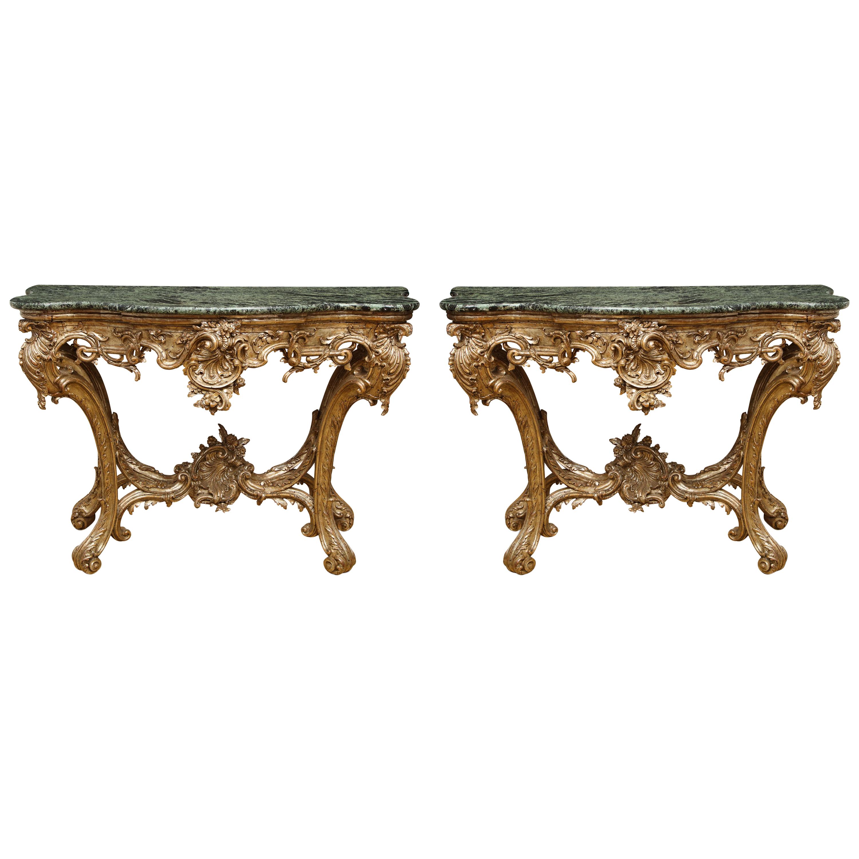 Pair of Italian Rococo Silver Gilt Consoles