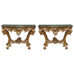 Pair of Italian Rococo Silver Gilt Consoles