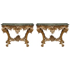 Pair of Italian Rococo Silver Gilt Consoles