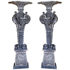 Pair of Italian Rococo Silvered Wood Pedestals