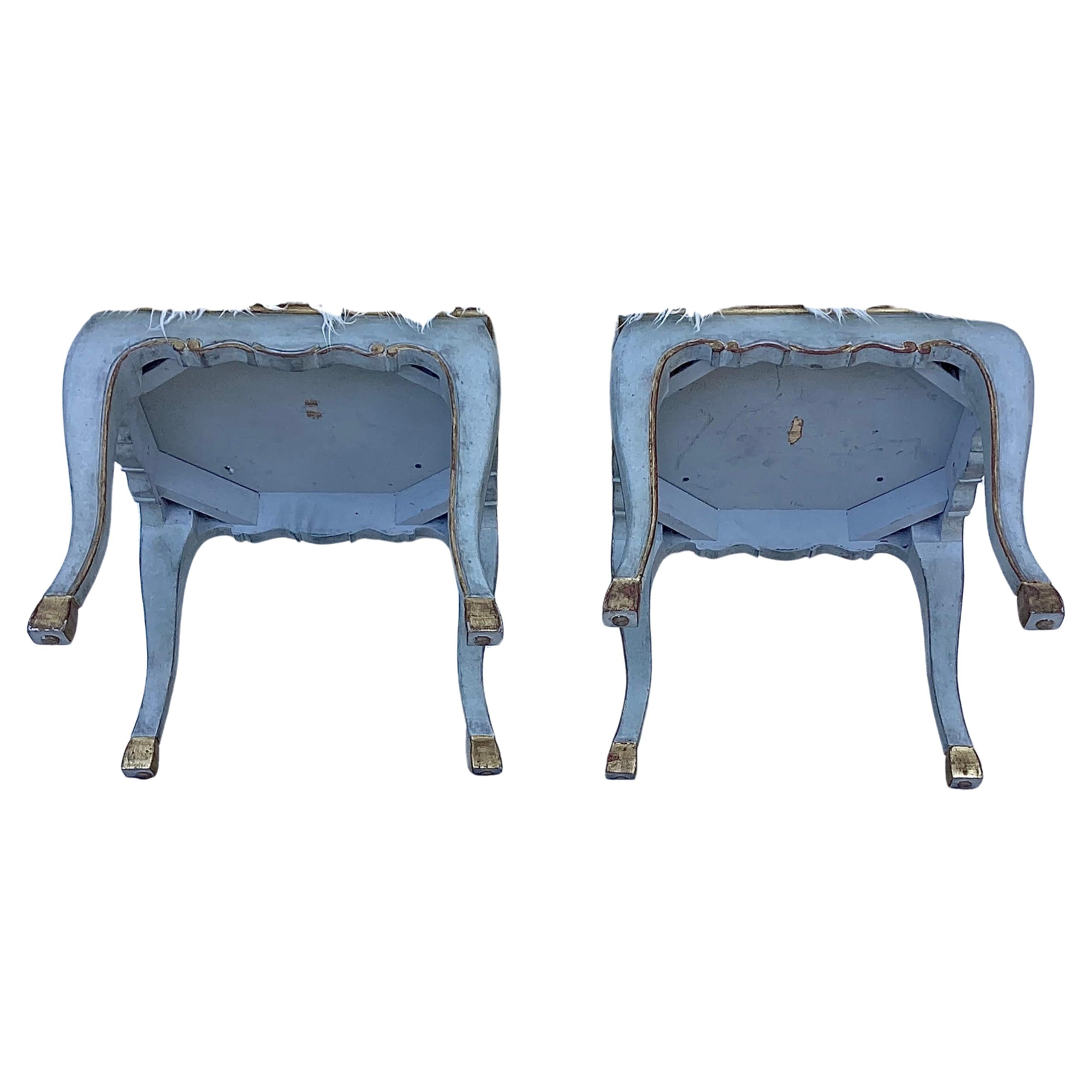 Pair of Italian Rococo Square Stools With Faux Sheepskin  For Sale 2