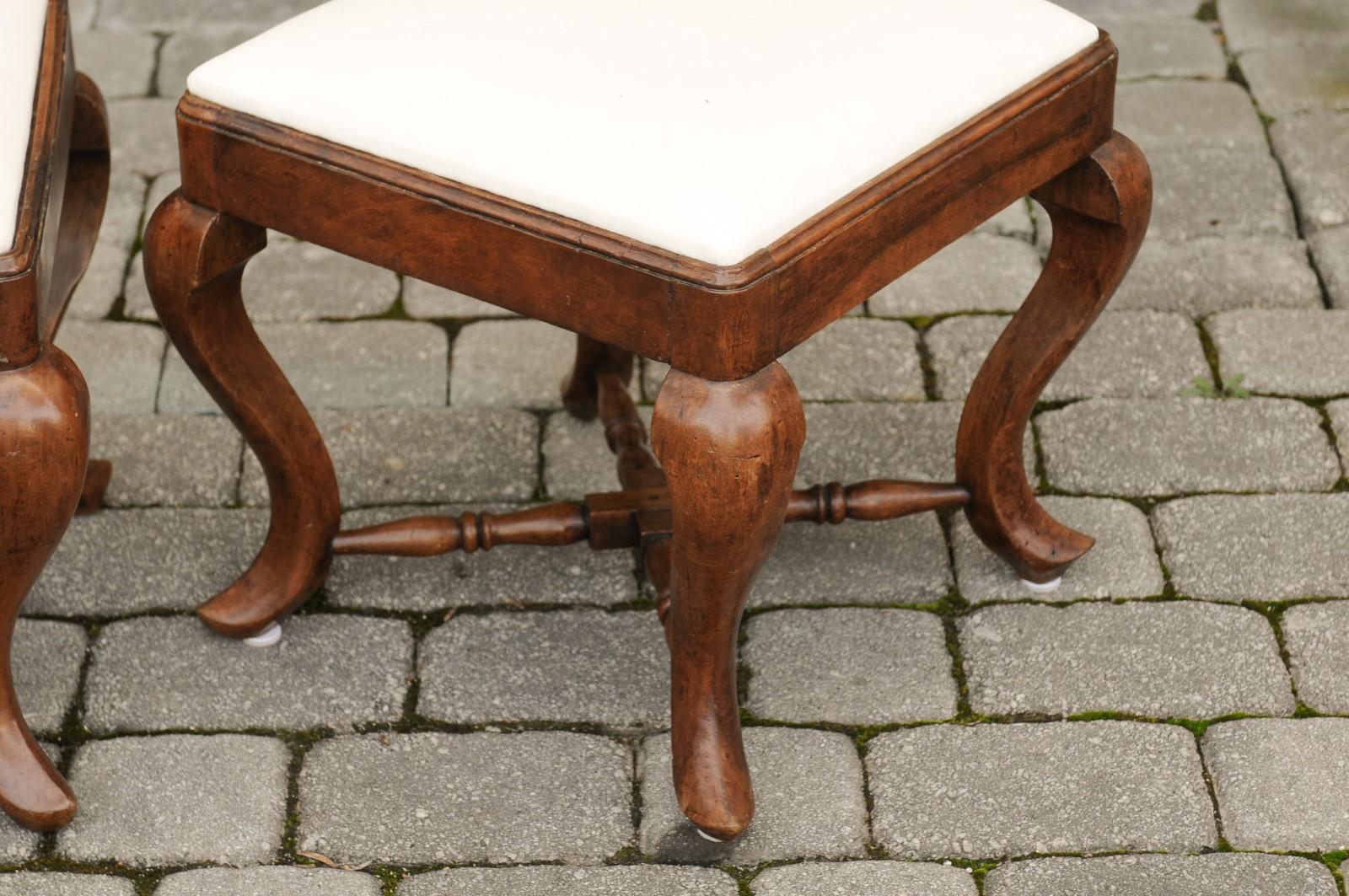 Pair of Italian Rococo Style, 1860s Walnut Stools with X-Form Cross Stretcher For Sale 4