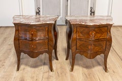 Pair of Italian Rococo Style 1900s Bombé Walnut Nightstands with Marquetry