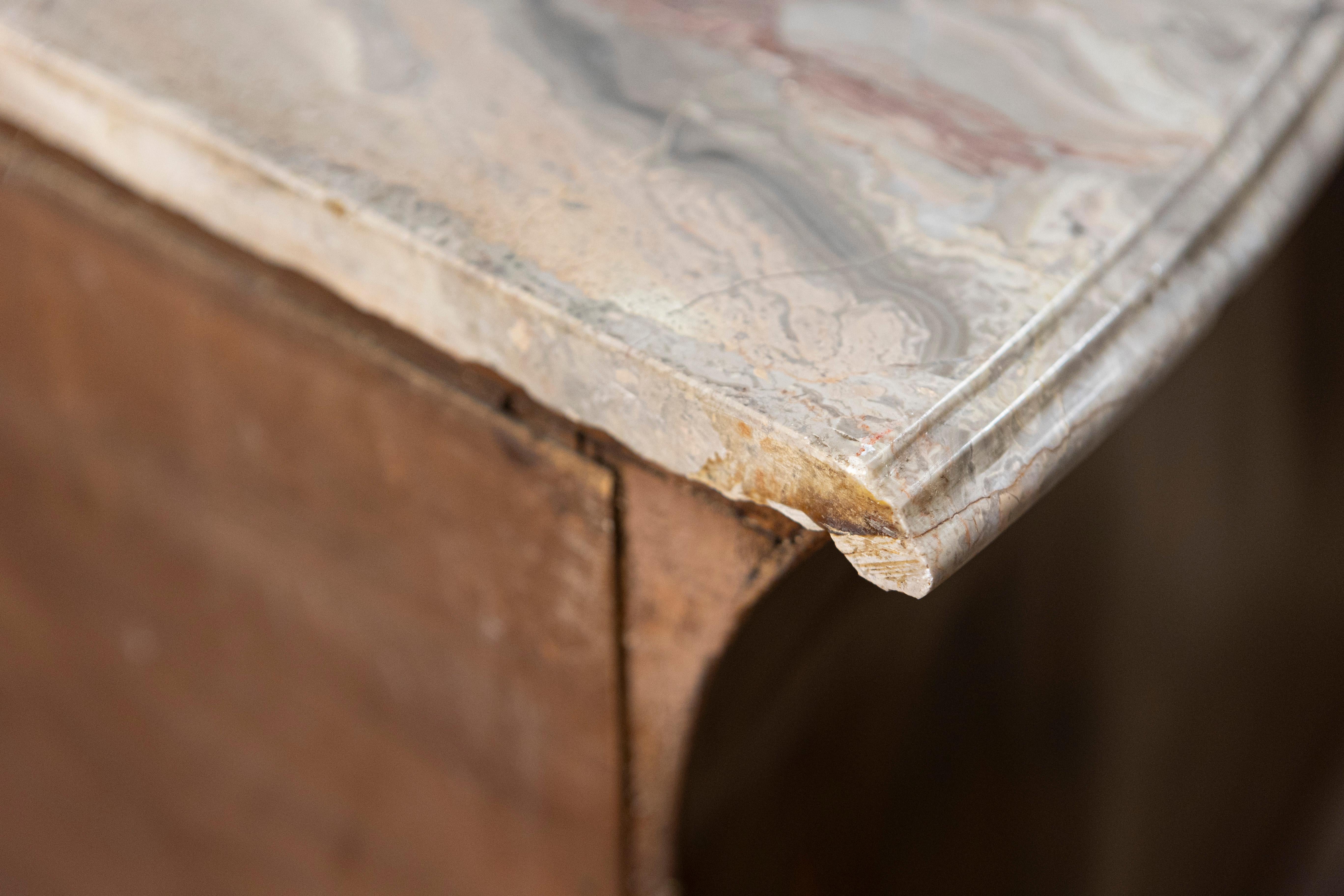 Pair of Italian Rococo Style 1900s Marble Top Bombé Commodes with Marquetry For Sale 12