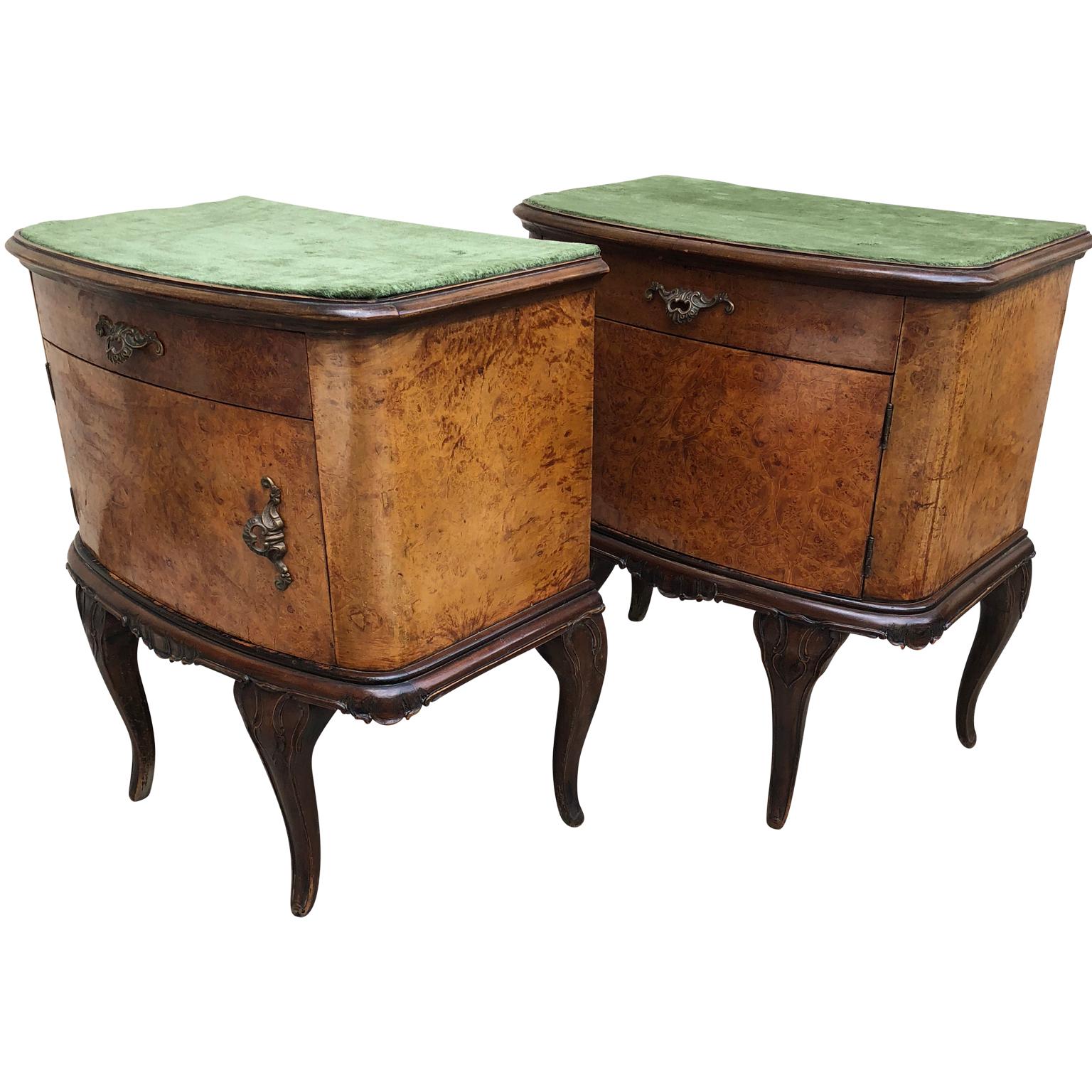 Wood Pair of Italian Rococo Style Bed Side Tables