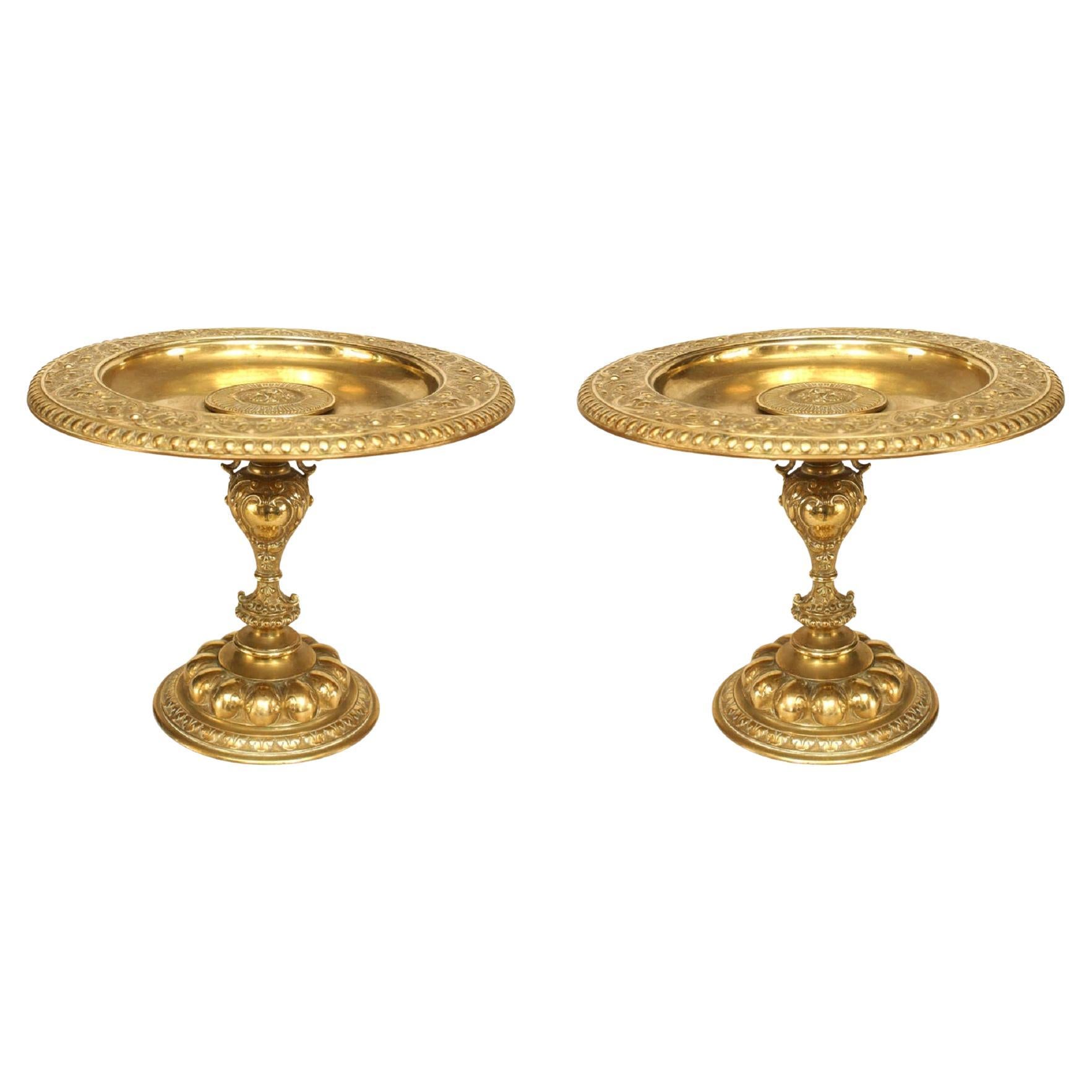 Pair of Italian Rococo Style Bronze Dore Compotes