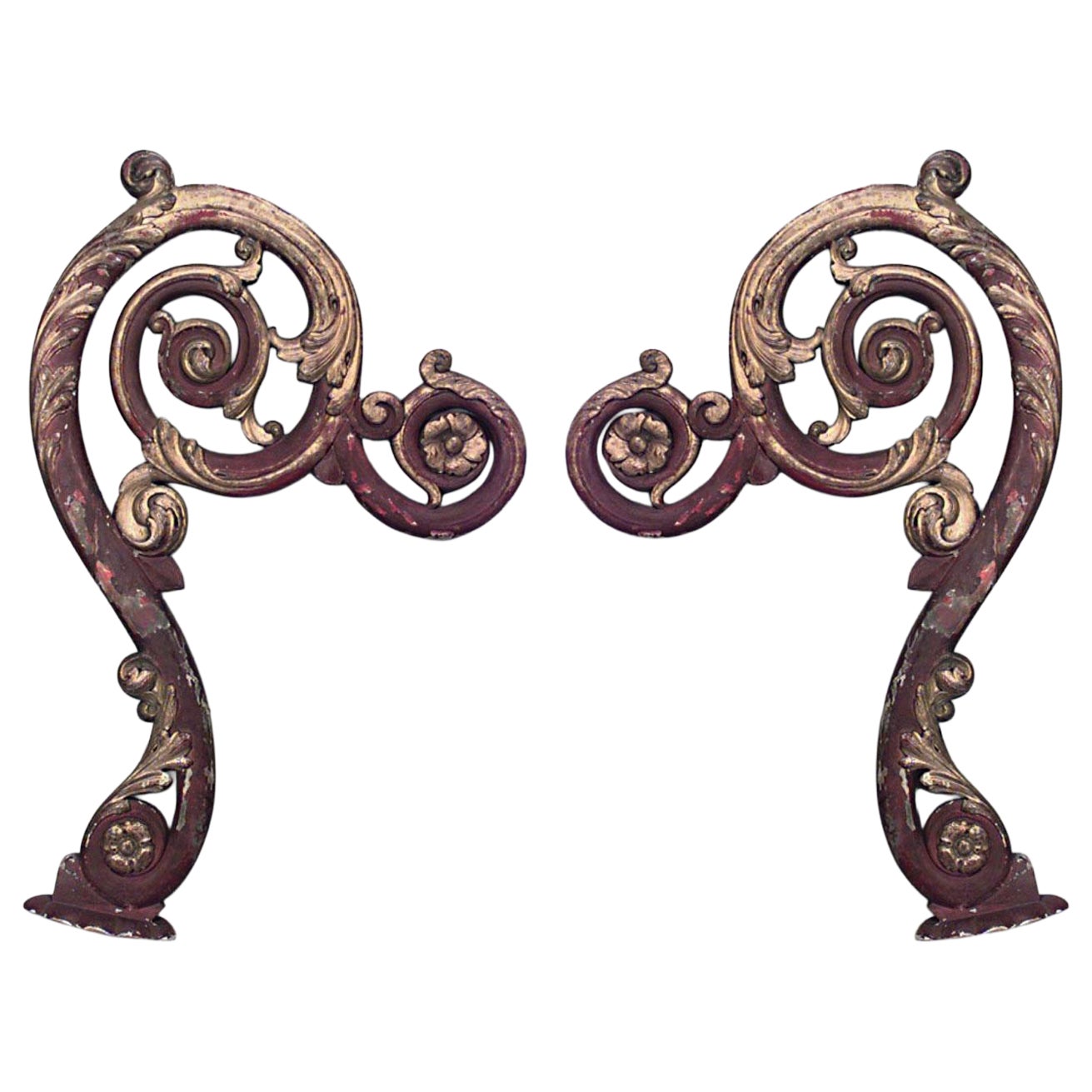 Pair of Italian Rococo Style Carved Gilt Wall Brackets For Sale
