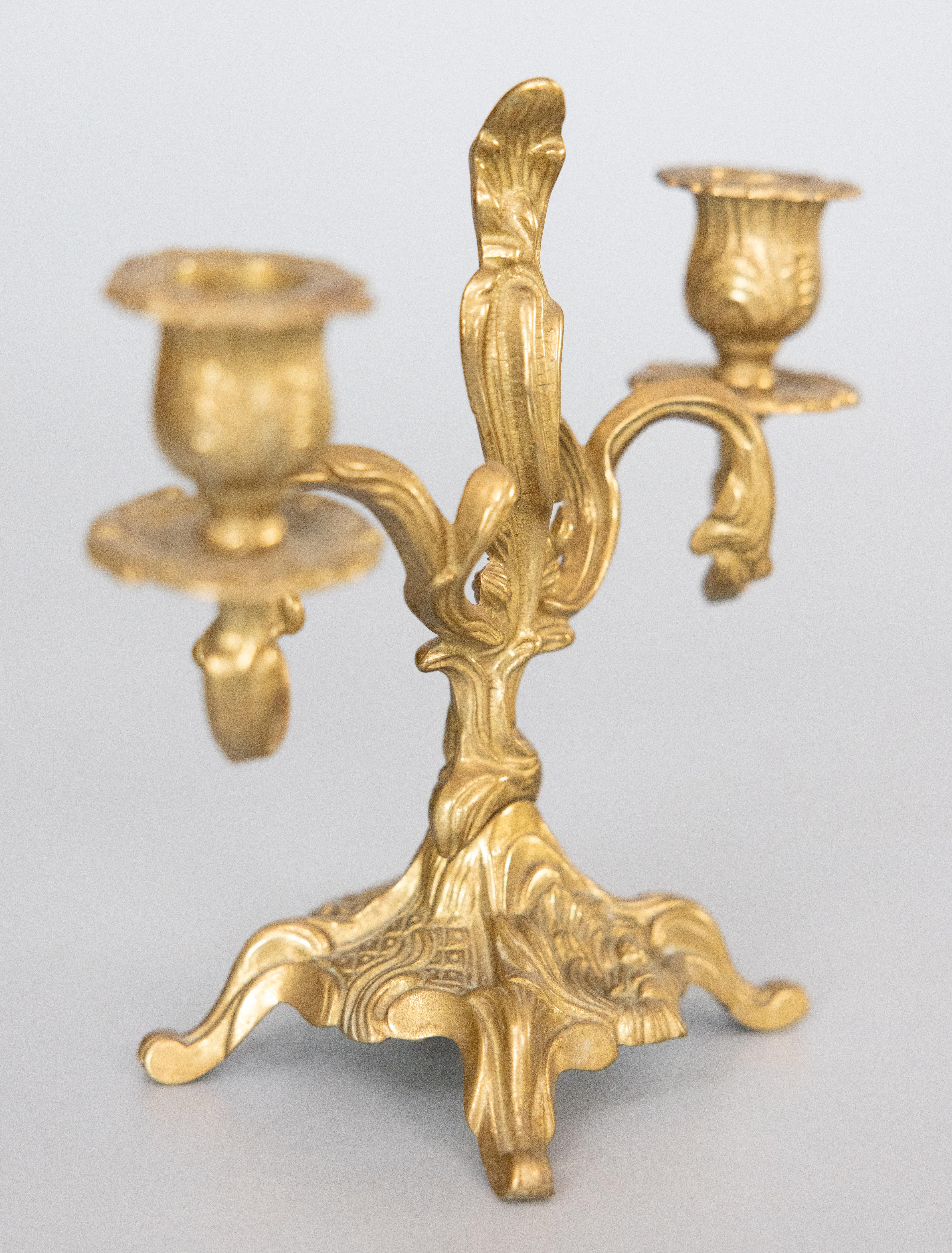 20th Century Pair of Italian Rococo Style Gilt Brass Candelabras Candle Holders, circa 1950 For Sale