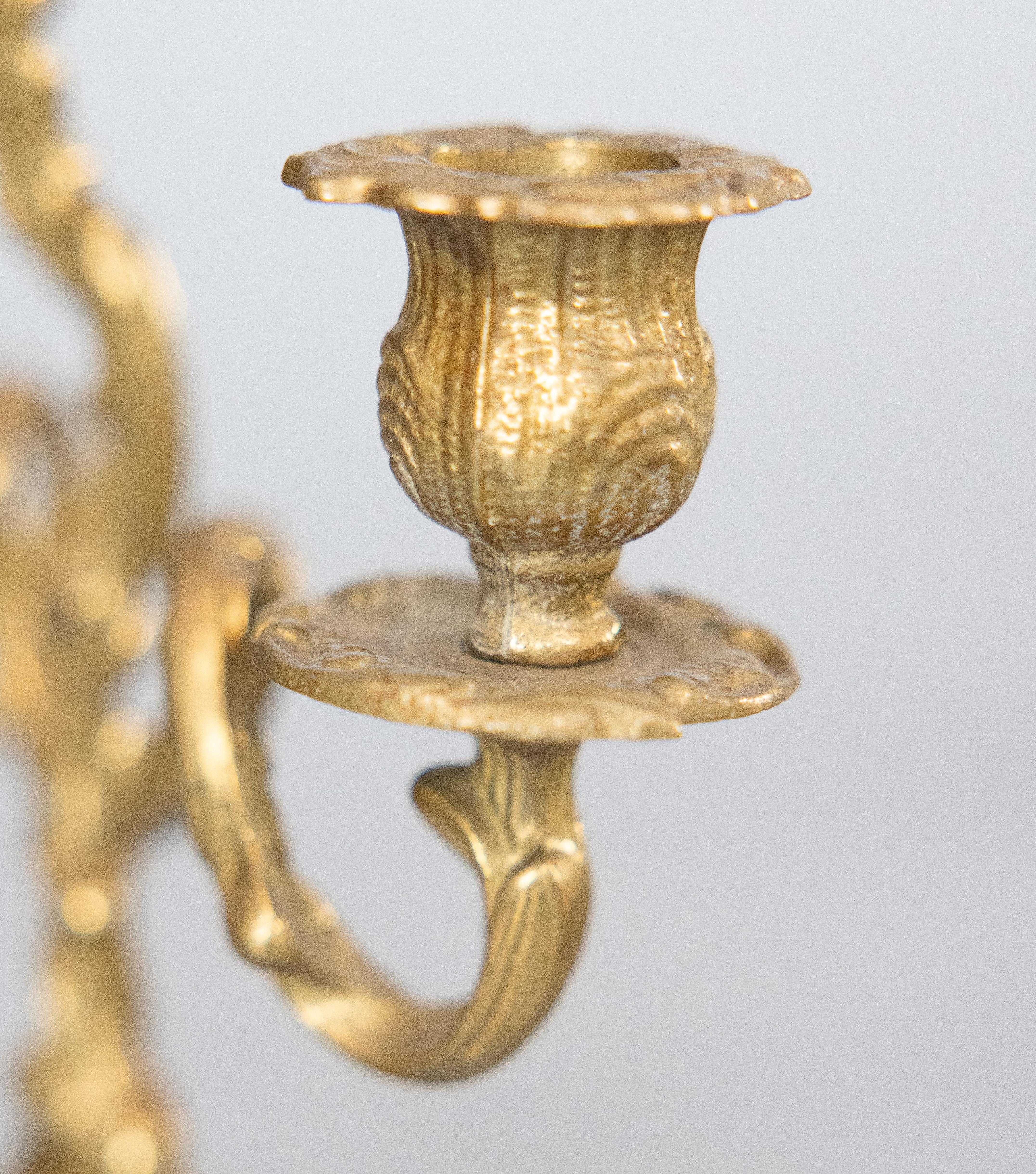 Pair of Italian Rococo Style Gilt Brass Candelabras Candle Holders, circa 1950 For Sale 1