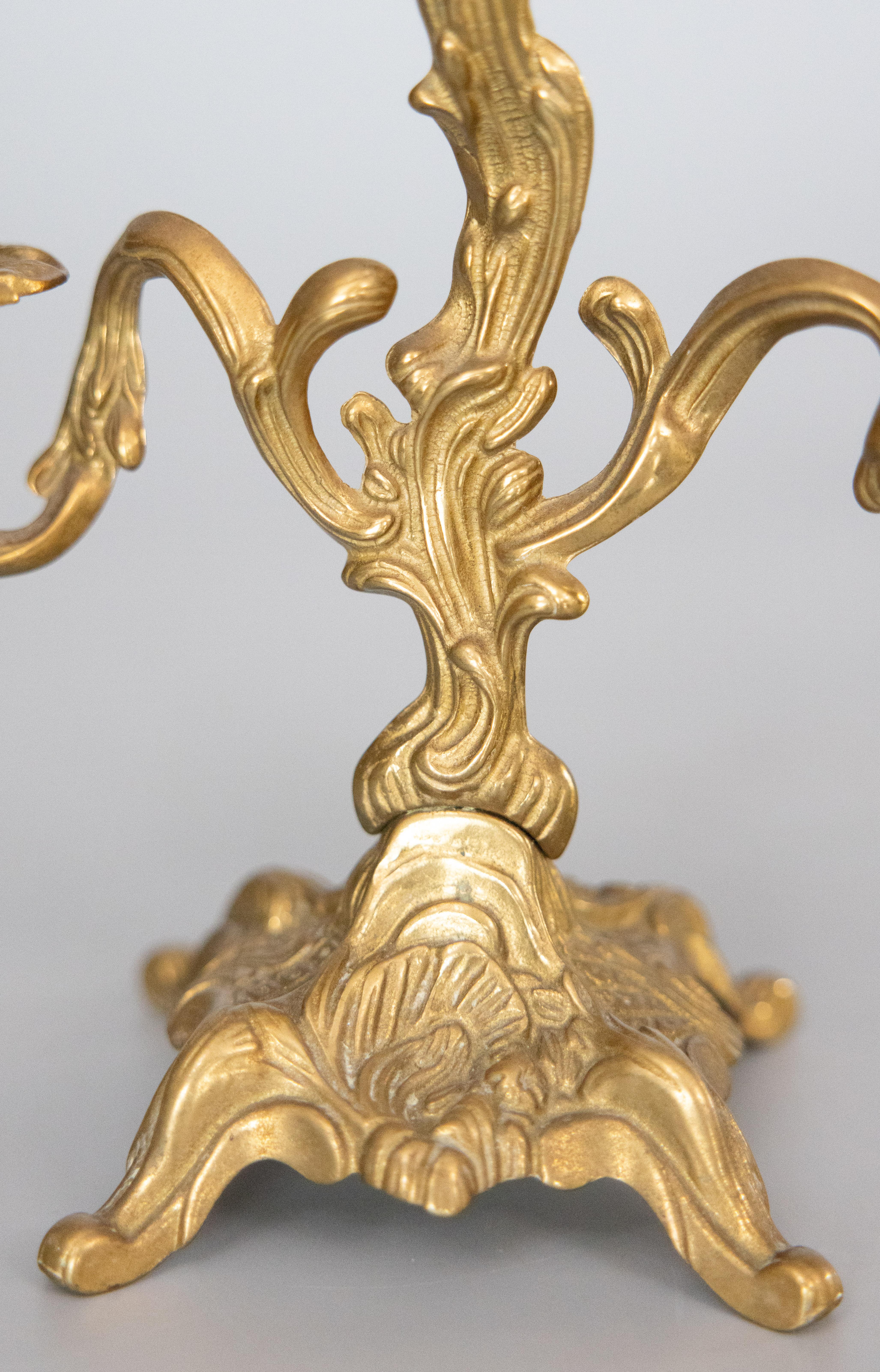 Pair of Italian Rococo Style Gilt Brass Candelabras Candle Holders, circa 1950 For Sale 2