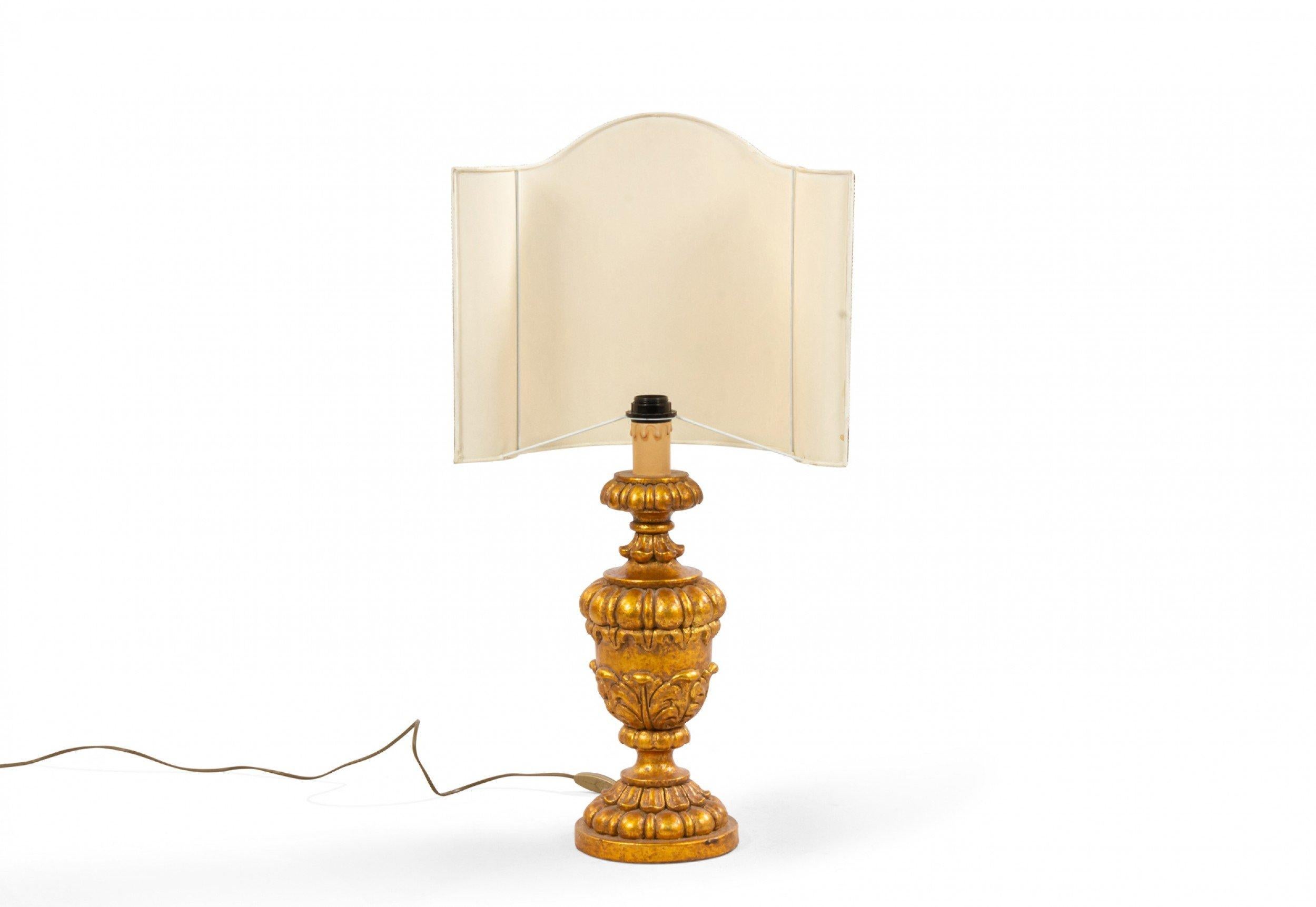 20th Century Pair of Italian Rococo Style Gilt Table Lamps