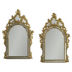 Pair of Italian Rococo-Style Giltwood Mirrors, Early 20th Century