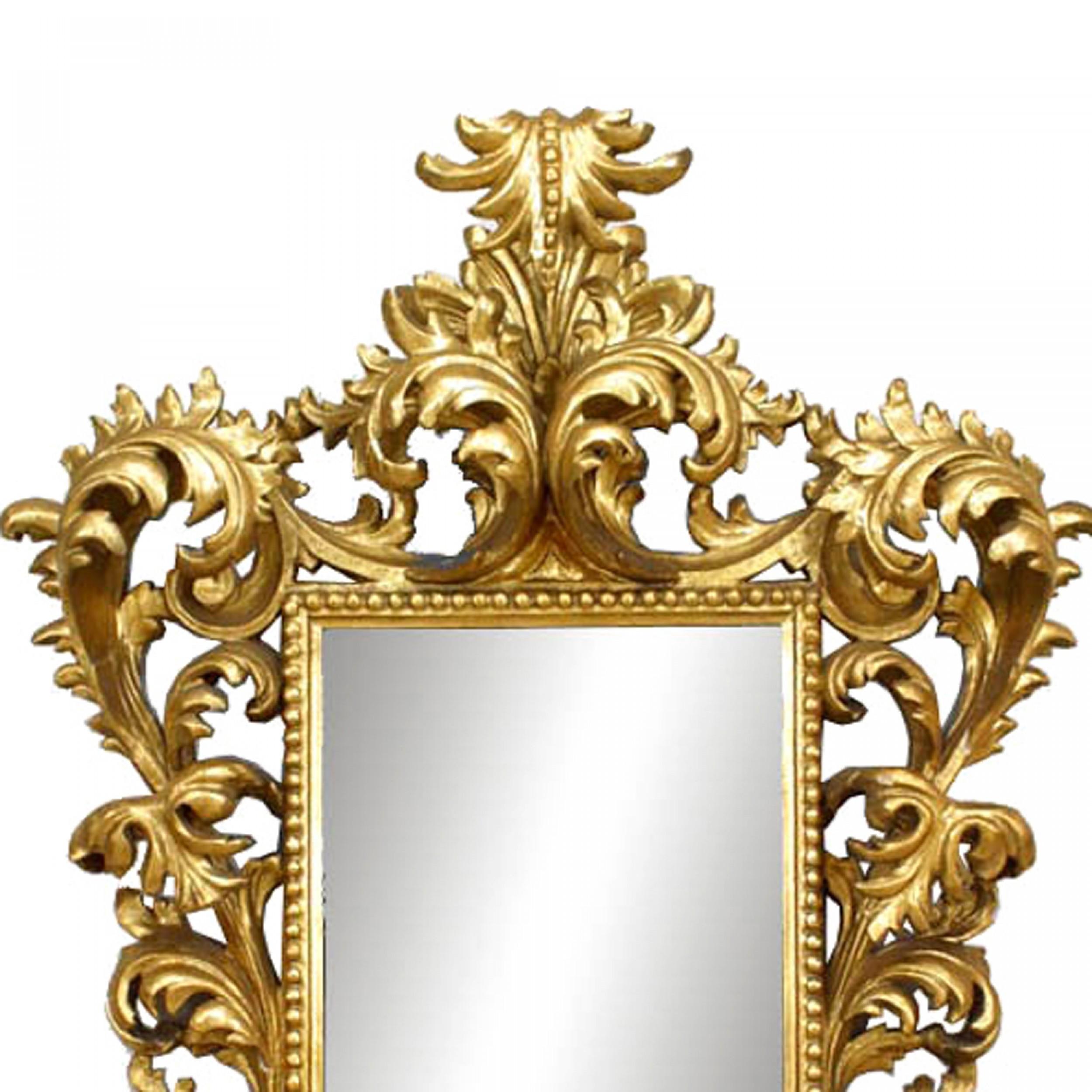 Pair of Italian Rococo Style Giltwood Wall Mirrors For Sale 1