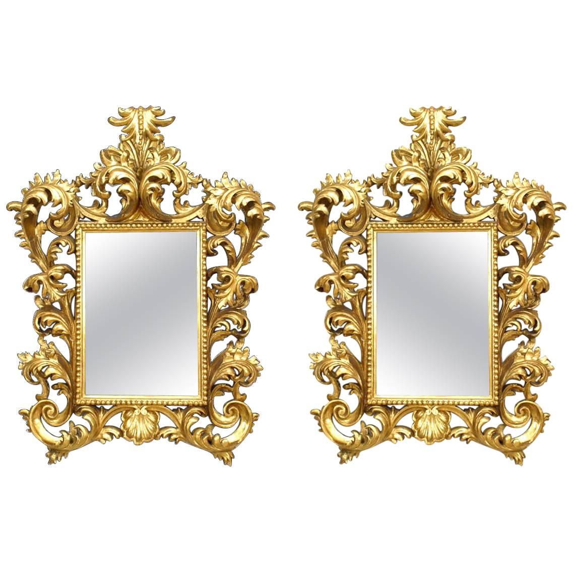 Pair of Italian Rococo Style Giltwood Wall Mirrors