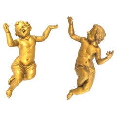 Pair of Italian Rococo Gold Painted Cupids