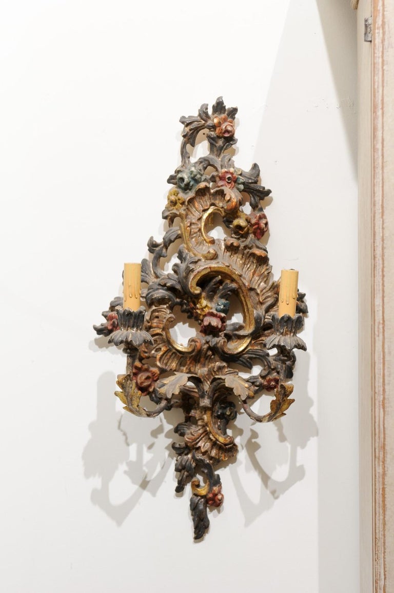 Pair of Italian Rococo Style Late 19th Century Carved and Painted ...