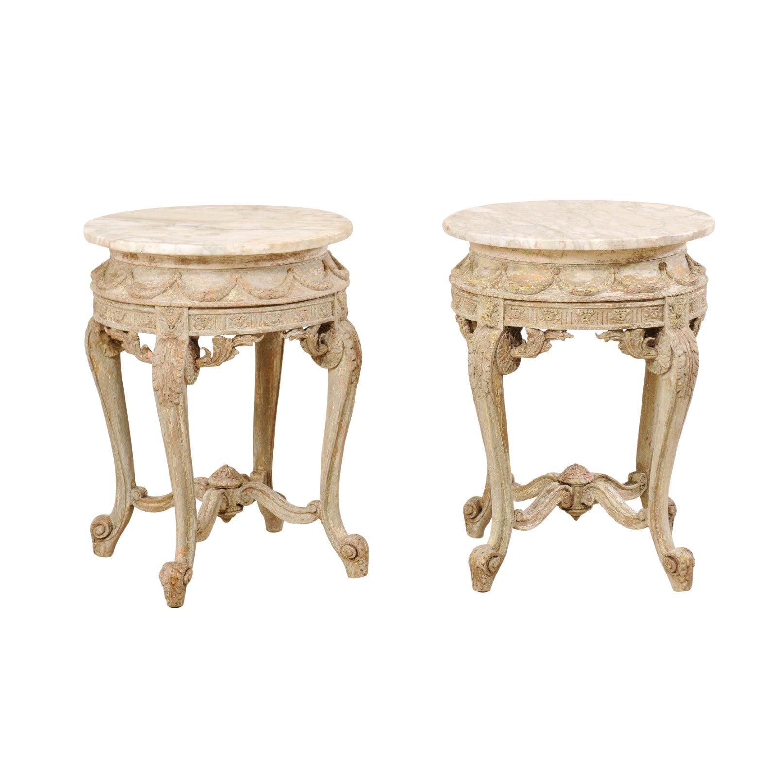 Pair of Italian Rococo Style Marble-Top Side Tables