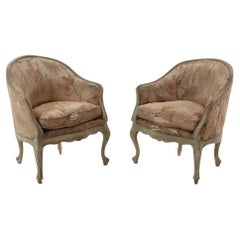 Paire de chaises longues italiennes rococo peintes et rembourrées, 19ème siècle