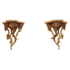Vintage Pair of Italian Rococo-Style Rocaille Giltwood Wall Brackets