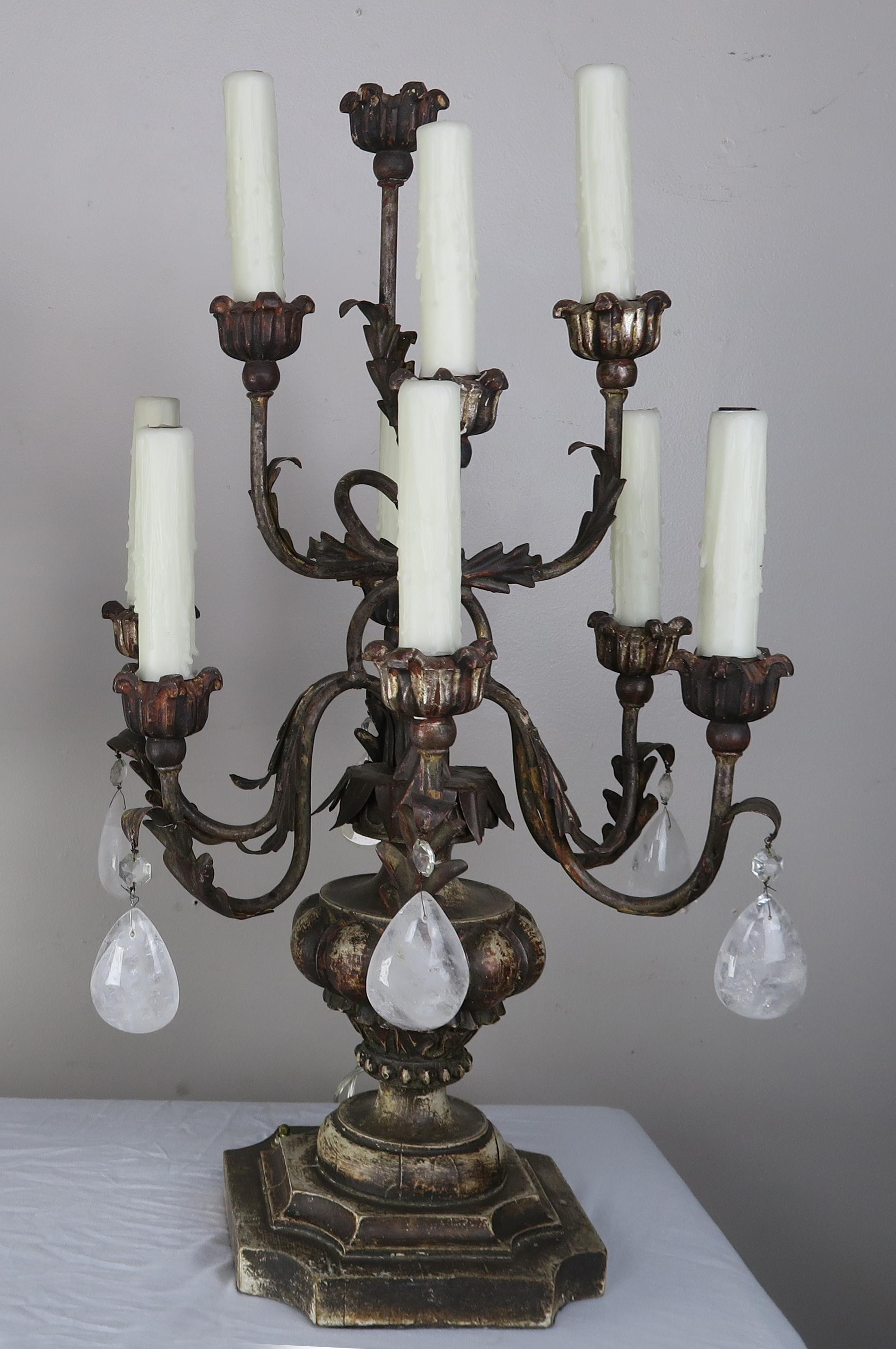 Pair of Italian Rococo Style Rock Crystal Candelabra 2