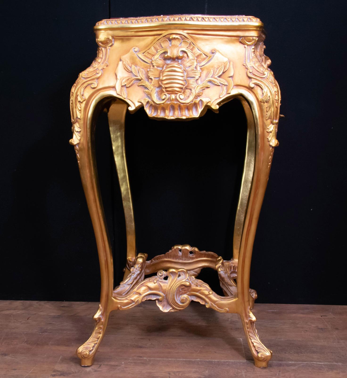 - Charming pair of Italian rococo gilt pedestal table / stands
- Over four feet tall so good size, perfect for displaying busts and vases
- Intricately hand carved with marble tops
- Offered in great shape ready for home use right away 
- We