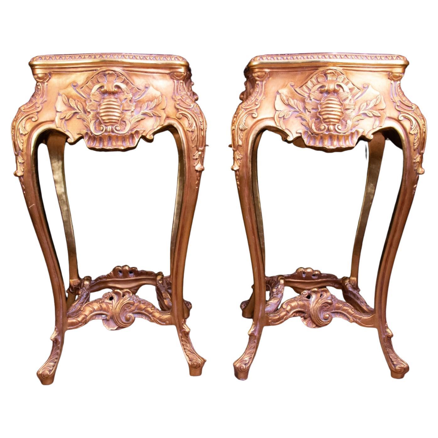 Pair of Italian Rococo Tables - Gilt Pedestal Stand For Sale