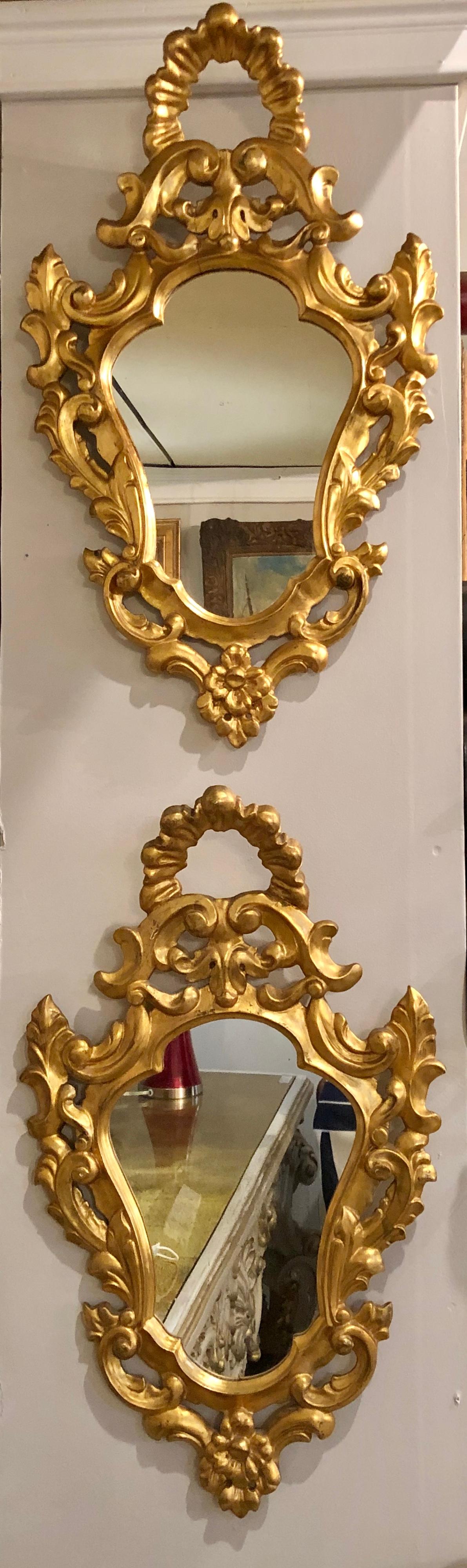 Pair of Italian Rococo Wall Mirrors, Giltwood Carved 1