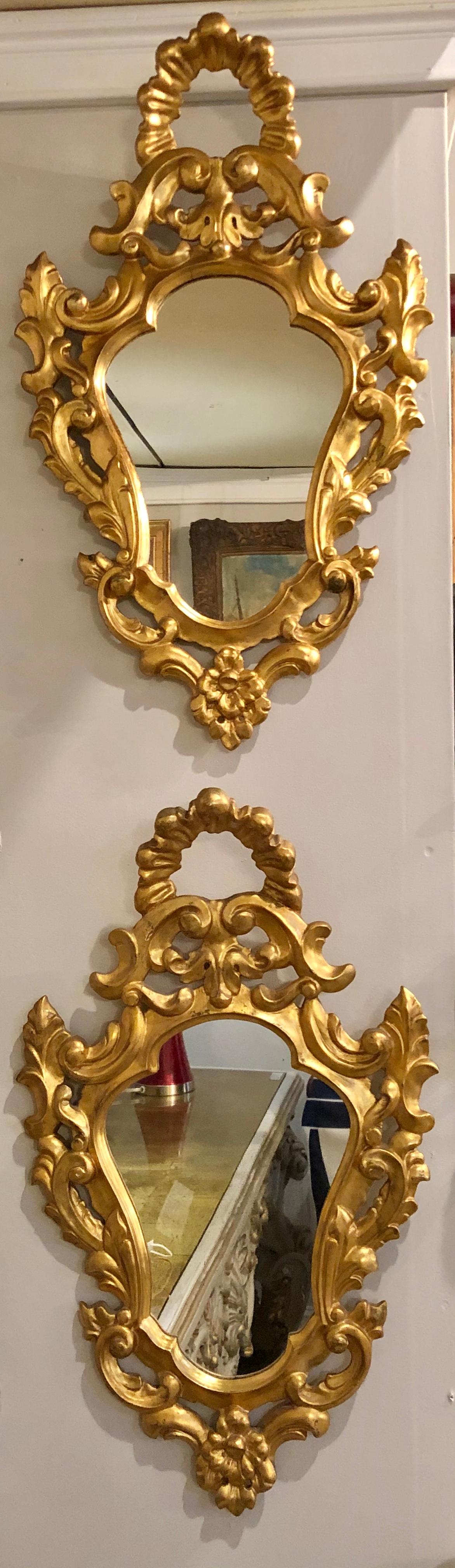 Pair of Italian Rococo Wall Mirrors, Giltwood Carved 2