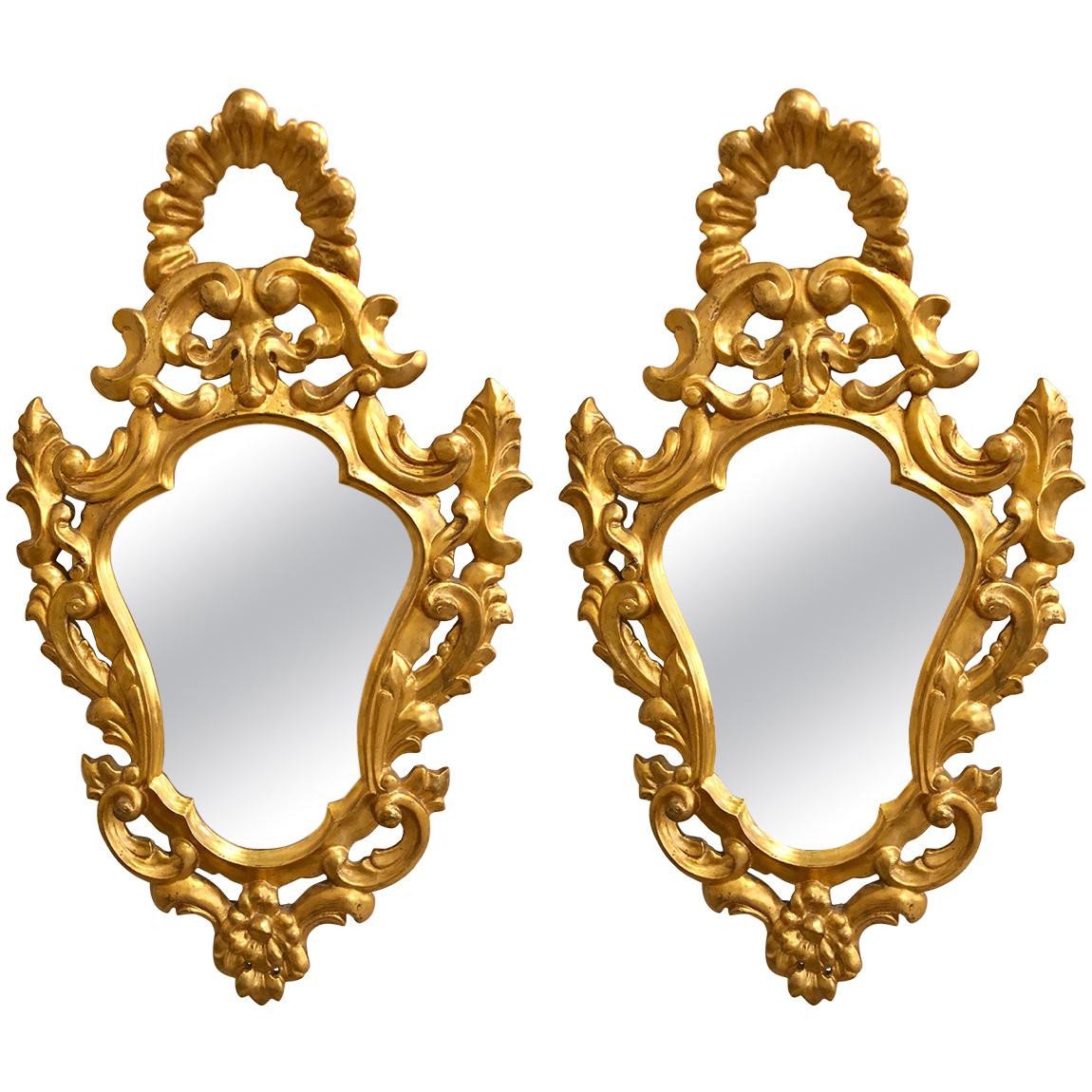 Pair of Italian Rococo Wall Mirrors, Giltwood Carved