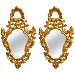 Pair of Italian Rococo Wall Mirrors, Giltwood Carved