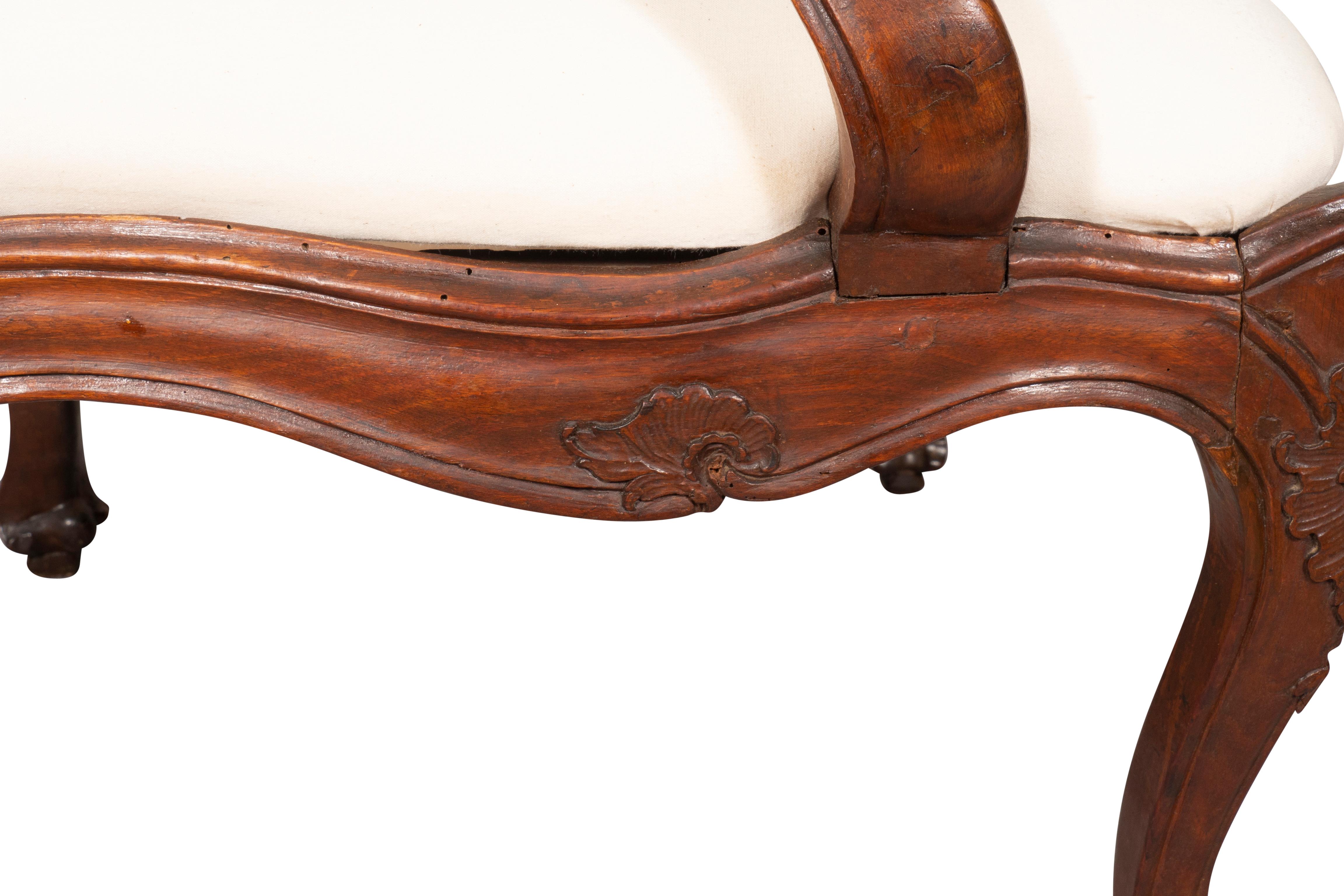 Pair of Italian Rococo Walnut Armchairs For Sale 7