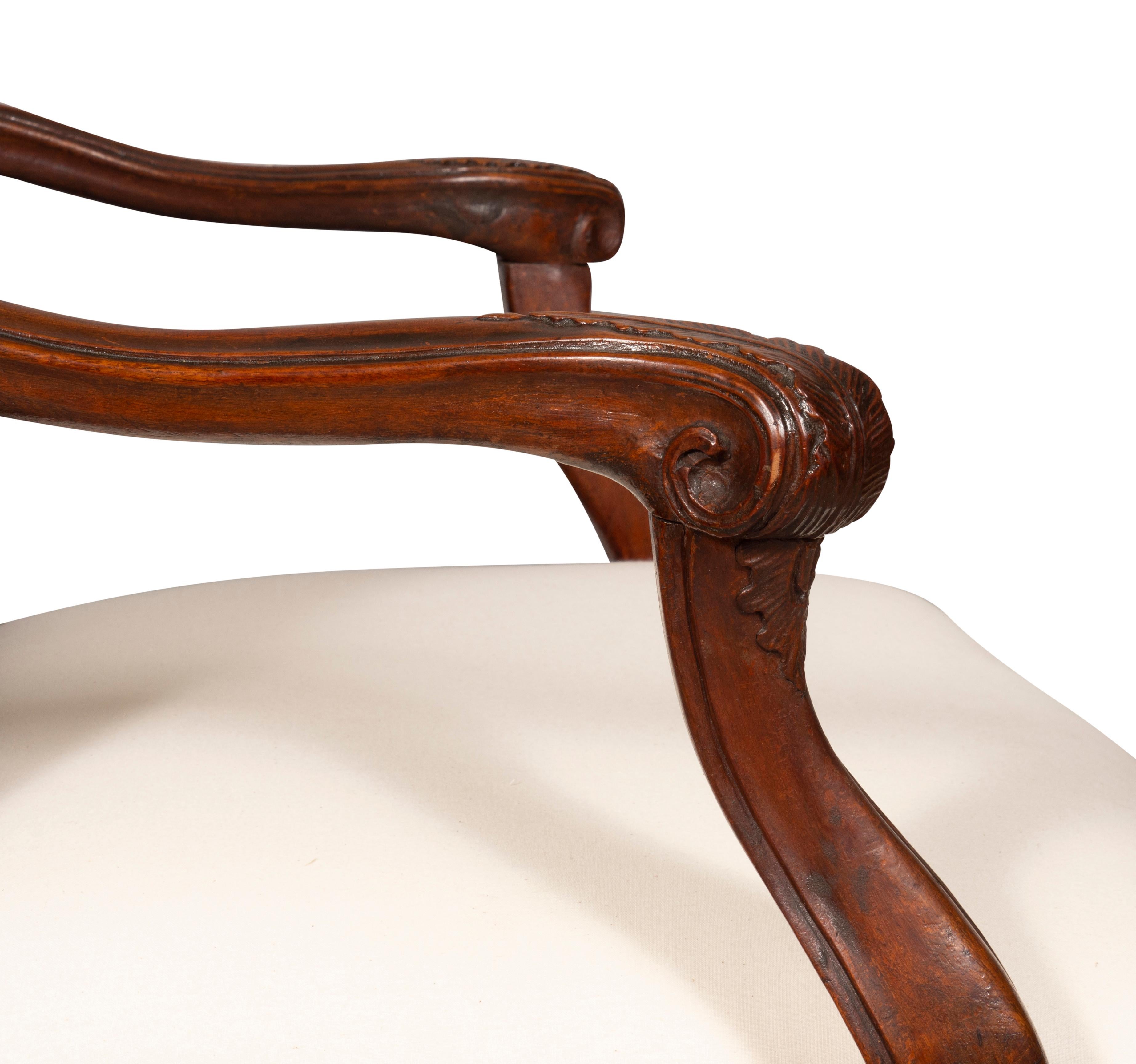 Pair of Italian Rococo Walnut Armchairs For Sale 8