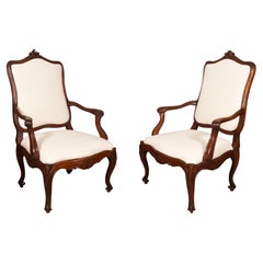 Antique Pair of Italian Rococo Walnut Armchairs