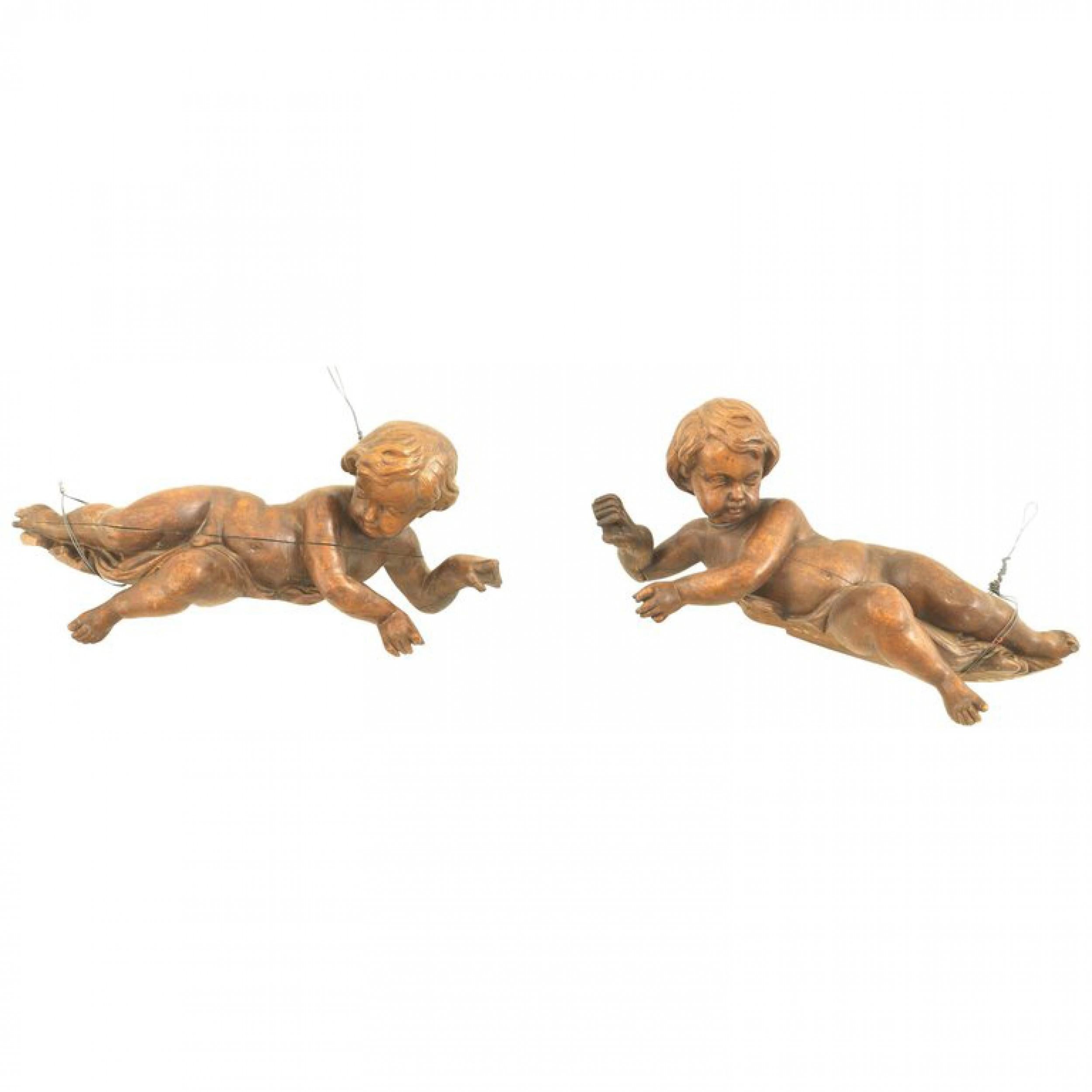 Pair of Italian Rococo Walnut Cupid Figures 1