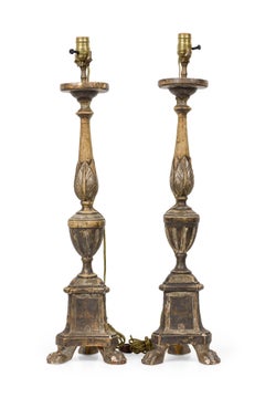 Paire de lampes de bureau italiennes rococo en bois