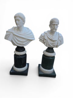 Pair of Italian Roman Emperor Busts on Green Marble Bases, 1980s