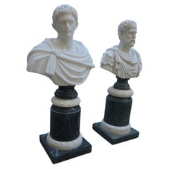 Pair of Italian Roman Emperor Busts on Green Marble Bases, 1980s