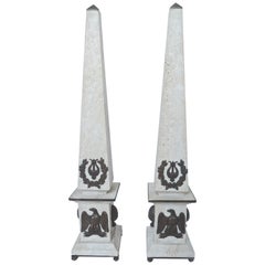 Pair of Italian Roman Travertine and Bronze Obelisks "Empire", Limited Ed. 2019