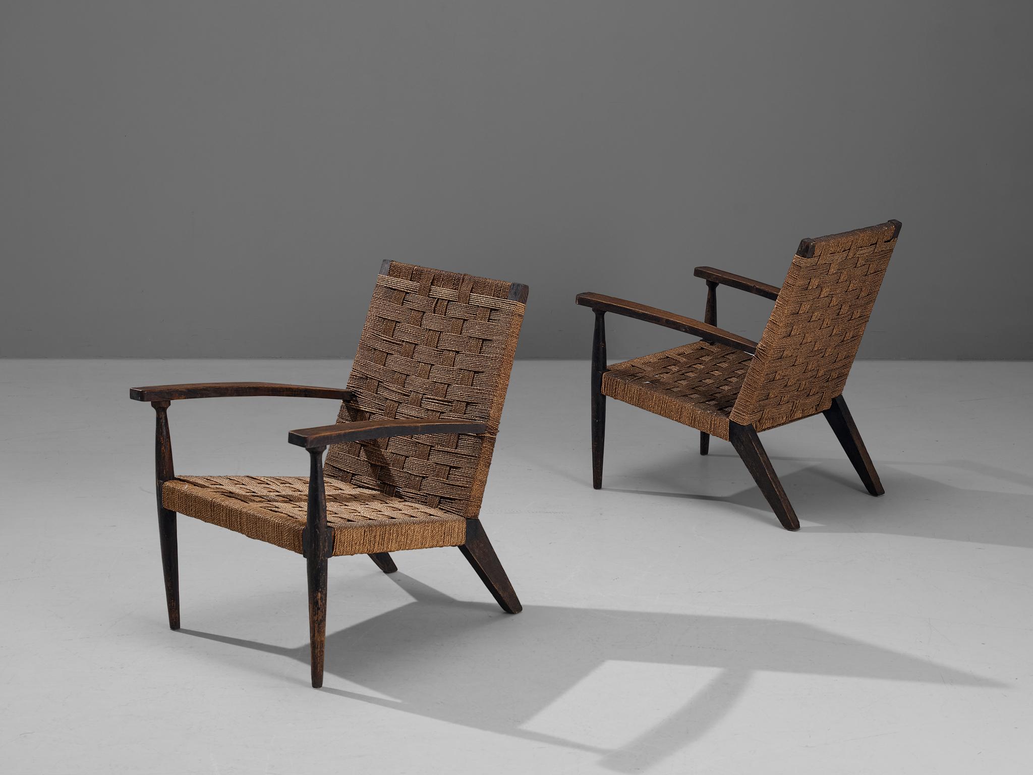 Mid-20th Century Pair of Italian Rope Lounge Chairs