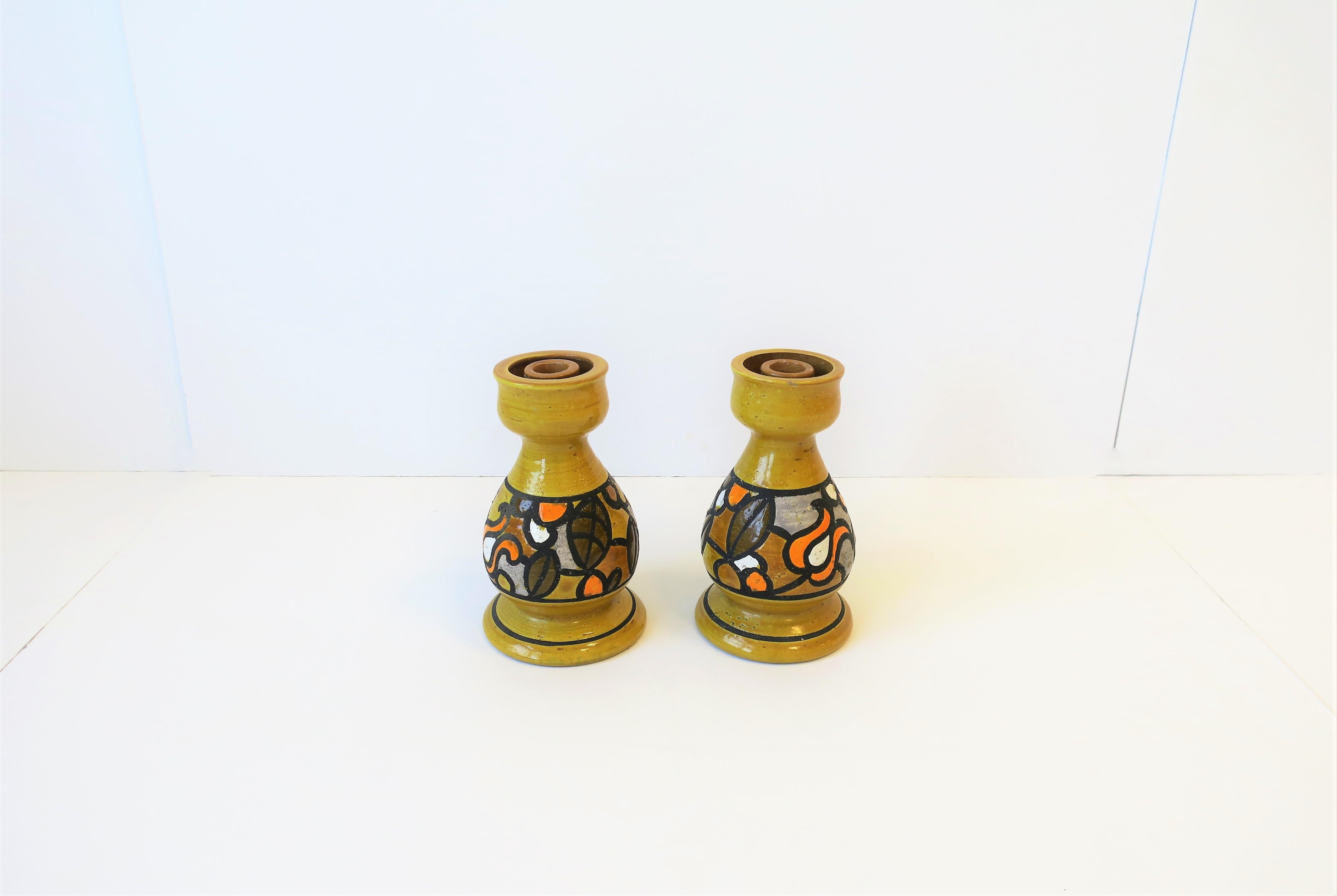 Italian Rosenthal Netter Yellow Pottery Candlestick Holders, ca. 1960s 2