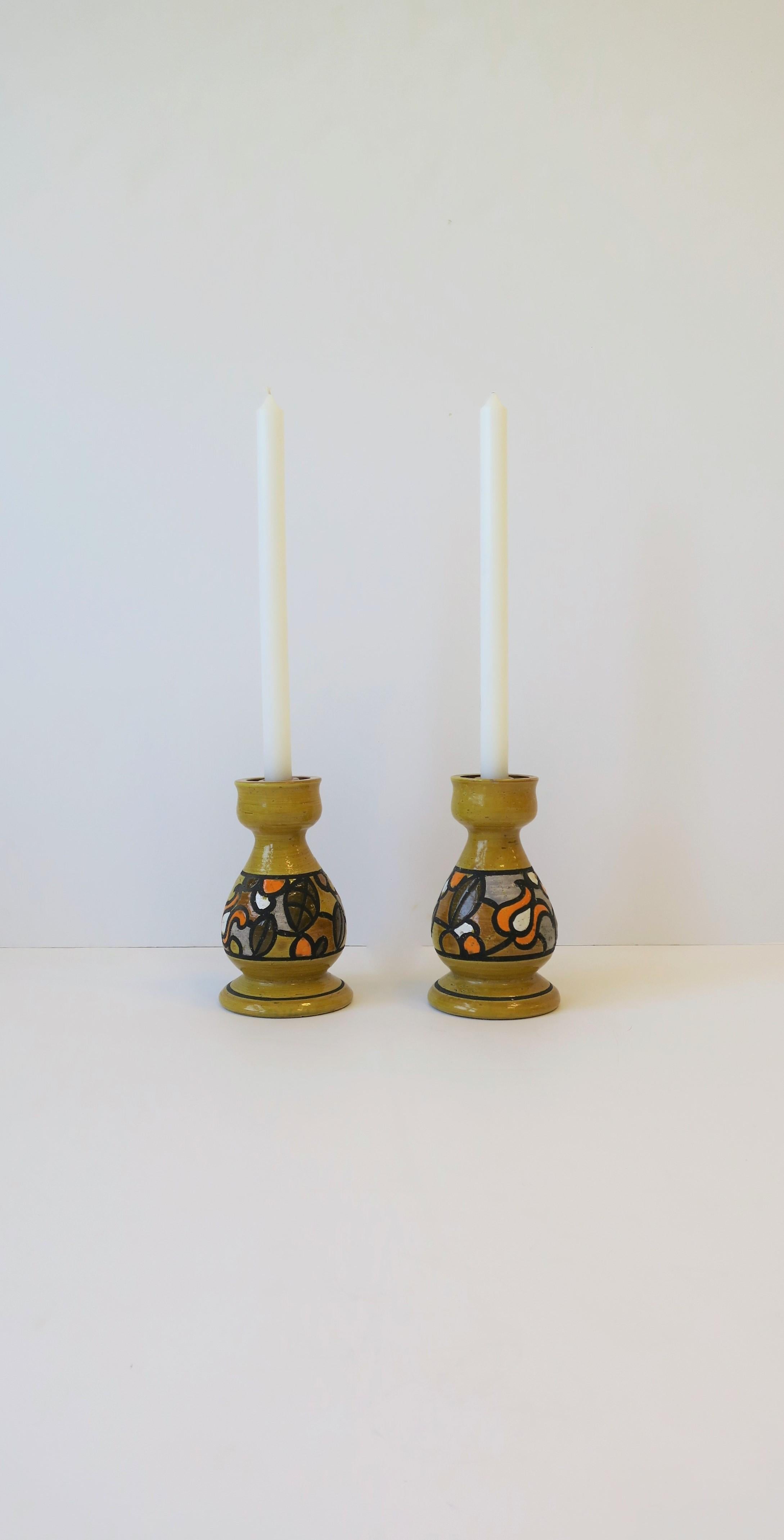 Italian Rosenthal Netter Yellow Pottery Candlestick Holders, ca. 1960s 3