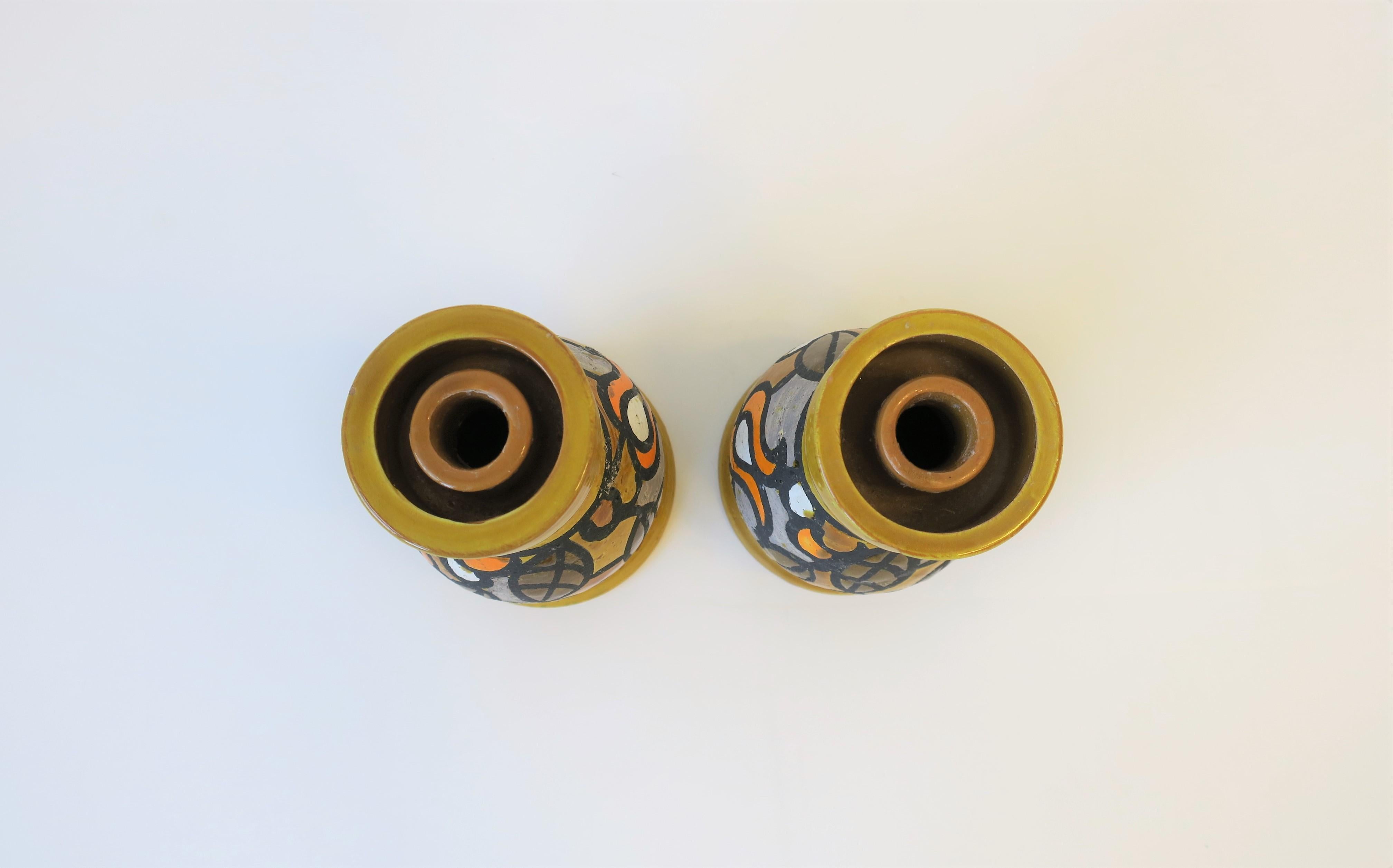 Italian Rosenthal Netter Yellow Pottery Candlestick Holders, ca. 1960s 6