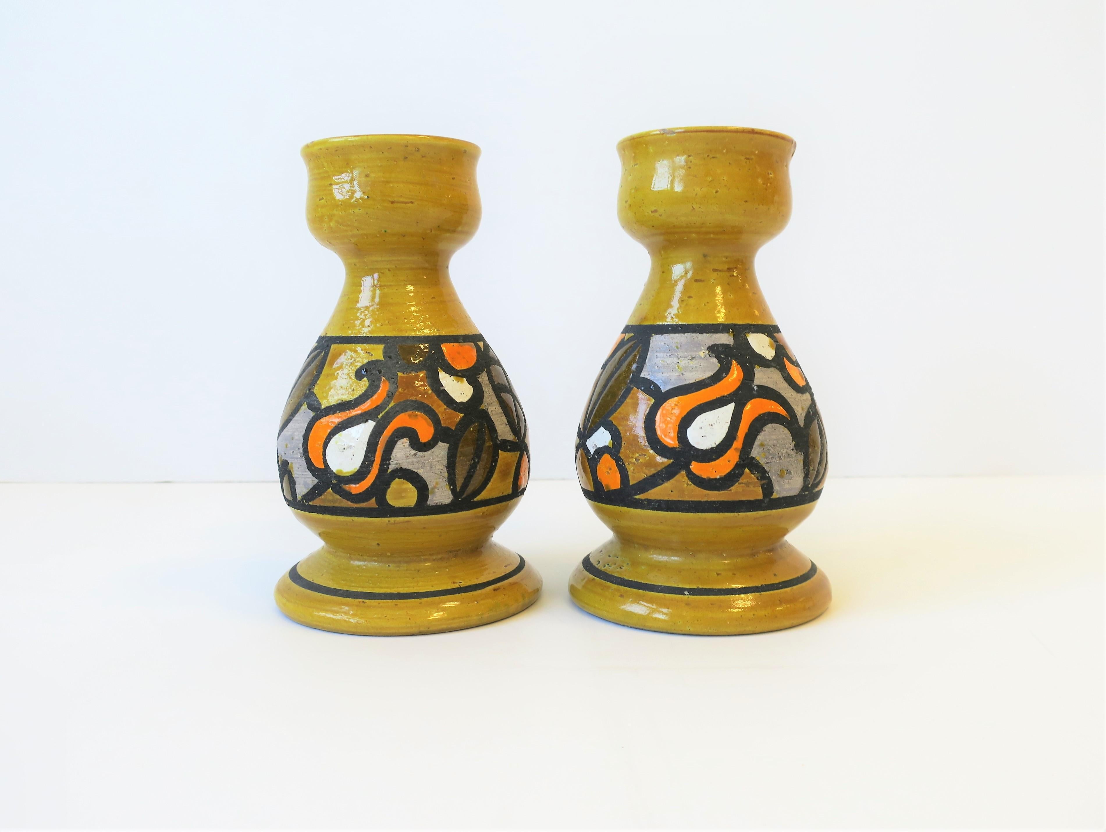 Mid-Century Modern Italian Rosenthal Netter Yellow Pottery Candlestick Holders, ca. 1960s