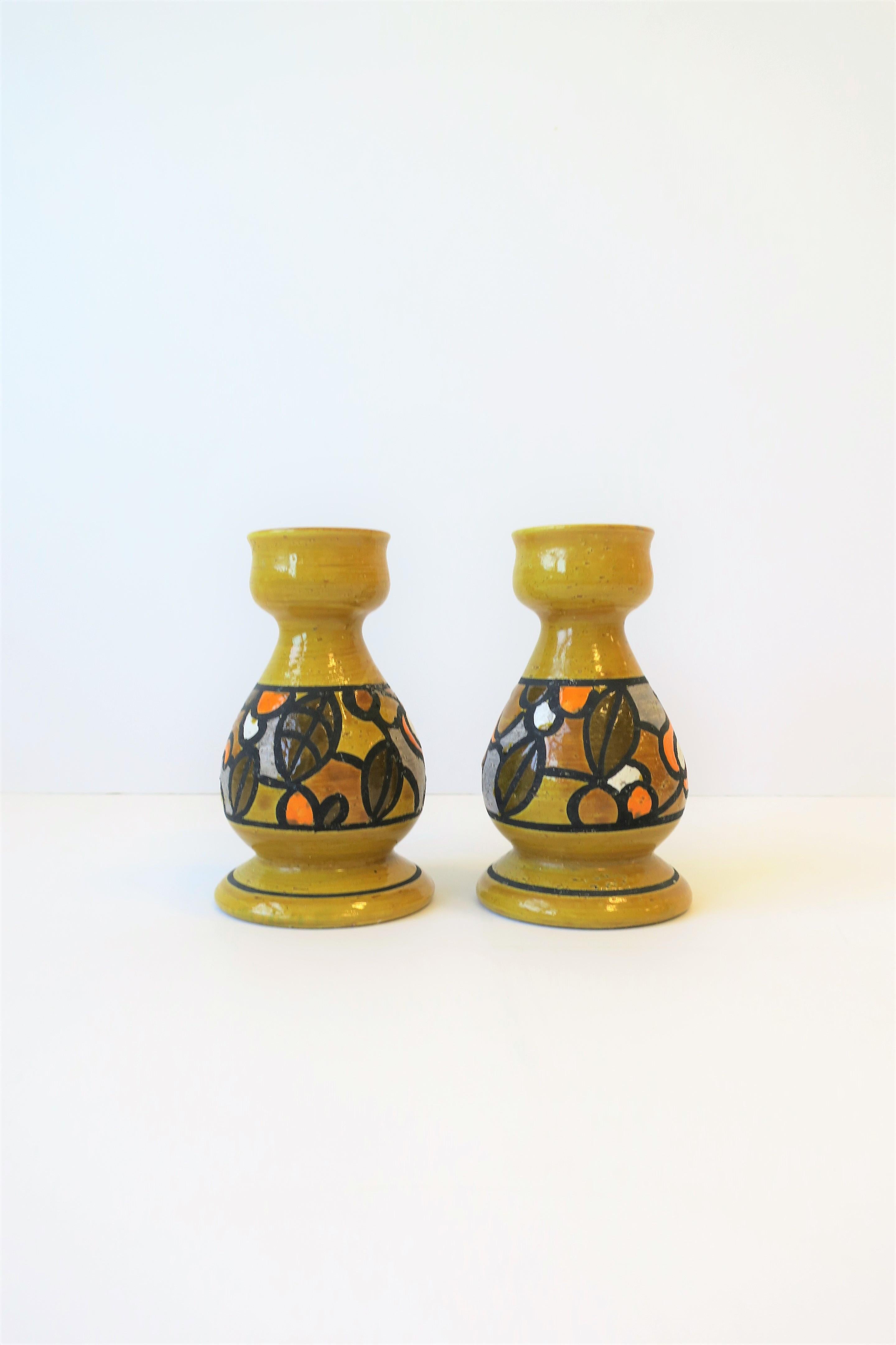 Italian Rosenthal Netter Yellow Pottery Candlestick Holders, ca. 1960s In Good Condition In New York, NY
