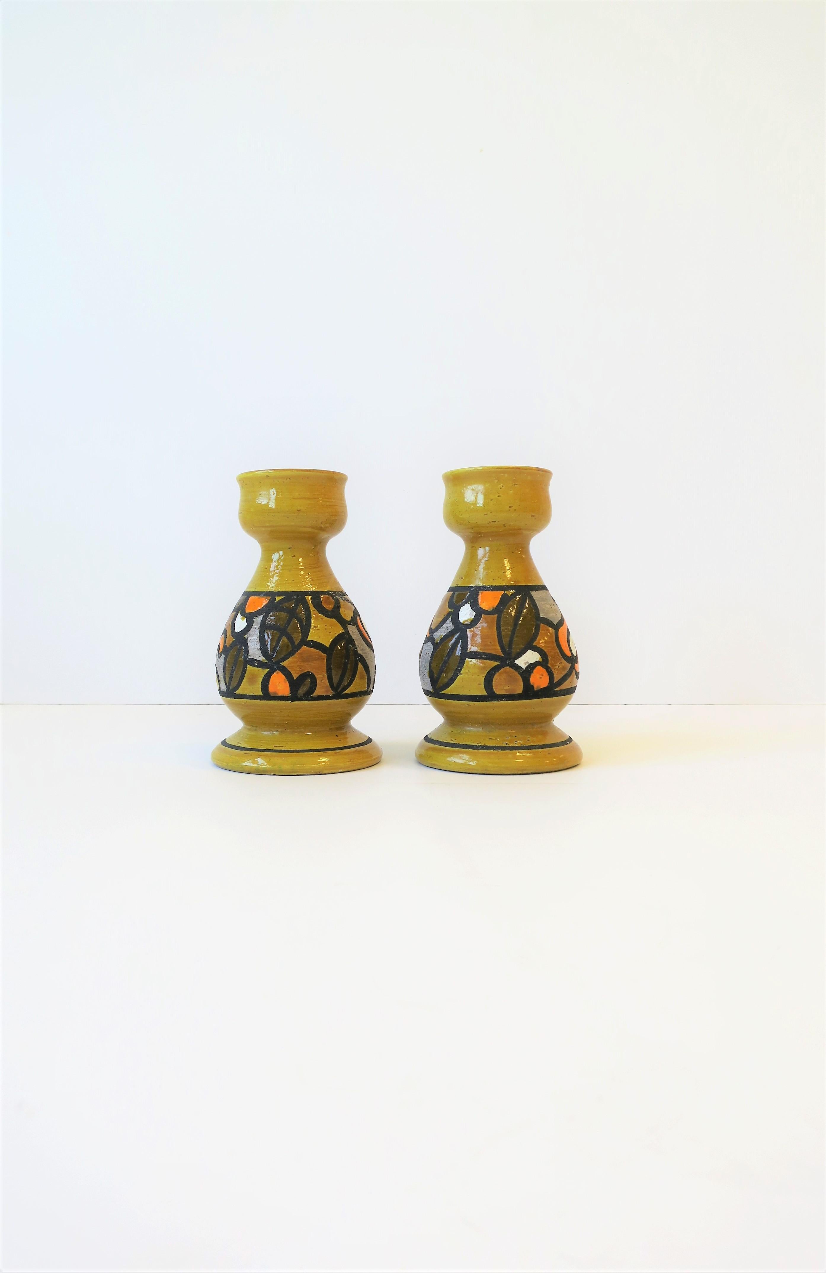 Mid-20th Century Italian Rosenthal Netter Yellow Pottery Candlestick Holders, ca. 1960s